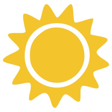 Güneş ikonu klipsleri. Vektör düz tasarım. Güneş yıldızı logo ya da hava durumu simgesi olarak kullanılacak.