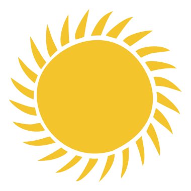 Güneş ikonu klipsleri. Vektör düz tasarım. Güneş yıldızı logo ya da hava durumu simgesi olarak kullanılacak.