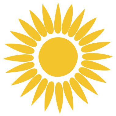 Güneş ikonu klipsleri. Vektör düz tasarım. Güneş yıldızı logo ya da hava durumu simgesi olarak kullanılacak.