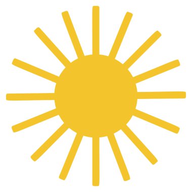 Güneş ikonu klipsleri. Vektör düz tasarım. Güneş yıldızı logo ya da hava durumu simgesi olarak kullanılacak.