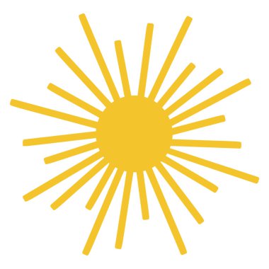 Güneş ikonu klipsleri. Vektör düz tasarım. Güneş yıldızı logo ya da hava durumu simgesi olarak kullanılacak.