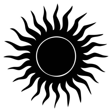 Güneş ikonu klipsleri. Vektör düz tasarım. Güneş yıldızı logo ya da hava durumu simgesi olarak kullanılacak.