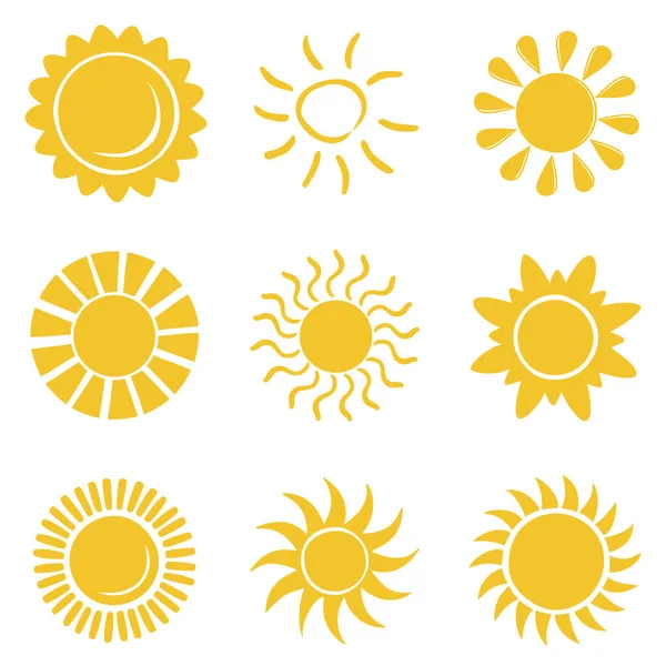 Ikona Słońca Ustawiona Clipart Wektor Płaski Projekt Gwiazdy Kolekcji Słońca — Wektor stockowy