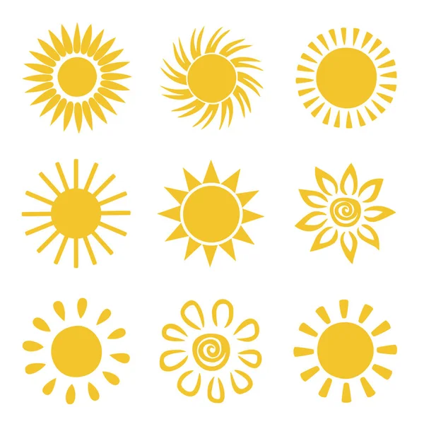 Sonnensymbole Setzen Cliparts Vektor Flaches Design Sun Collection Sterne Zur — Stockvektor