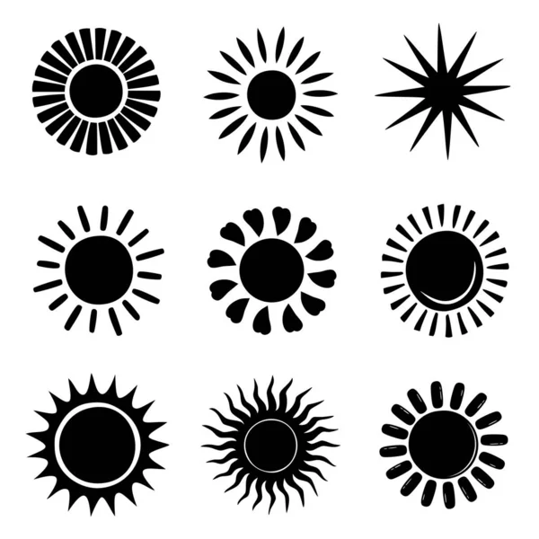 Ícone Sol Clipart Set Projeto Plano Vetorial Estrelas Coleção Sol — Vetor de Stock