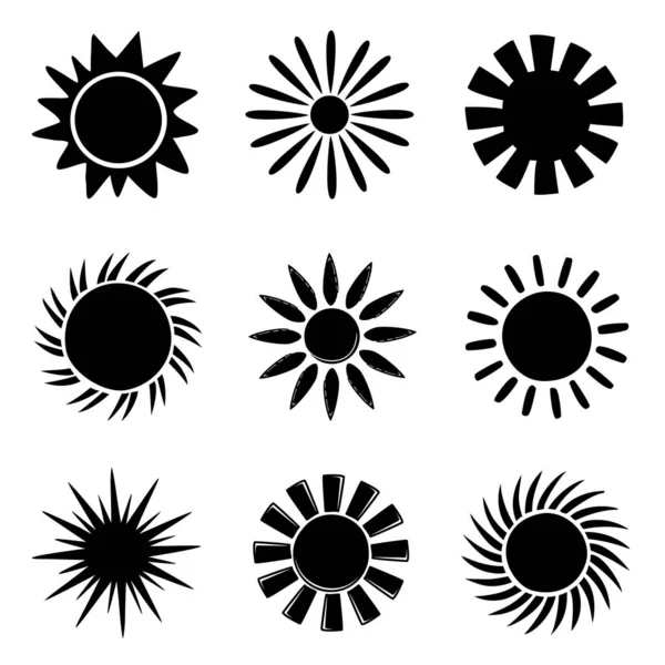 Sonnensymbole Setzen Cliparts Vektor Flaches Design Sun Collection Sterne Zur — Stockvektor