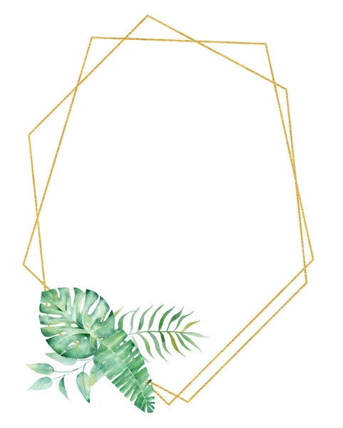Egzotyczny Akwarela Tropikalny Ramka Obramowanie Palma Letnia Ilustracja Clipart Szablon — Zdjęcie stockowe