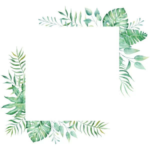 异型水彩画热带边框棕榈树 夏天的气候图解 卡片的模板 水彩画风格 — 图库照片
