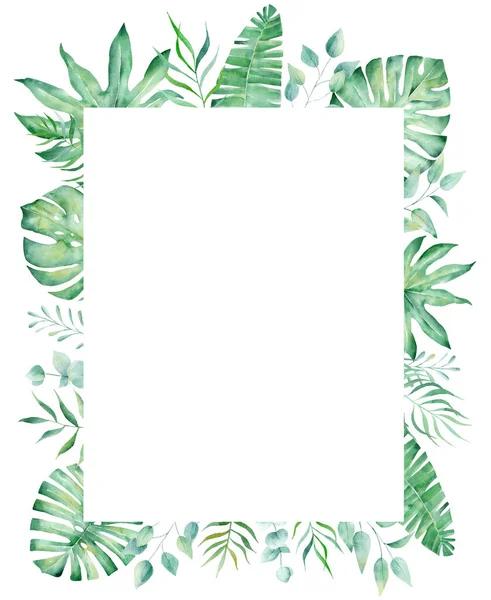 エキゾチックな水彩熱帯フレーム境界ヤシの木 夏休みのイラスト カードのテンプレート 水彩画 — ストック写真