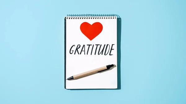 Como Praticar Gratidão Palavra Gratidão Caderno Aberto Mesa Observe Aprecie — Fotografia de Stock