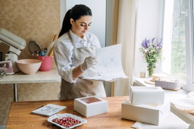 Custom cakes small business, specialty cakes, additional services delivery, custom branding and cake decorating classes workshops, custom-made desserts. Pink heart shape cake in kitchen Bake.