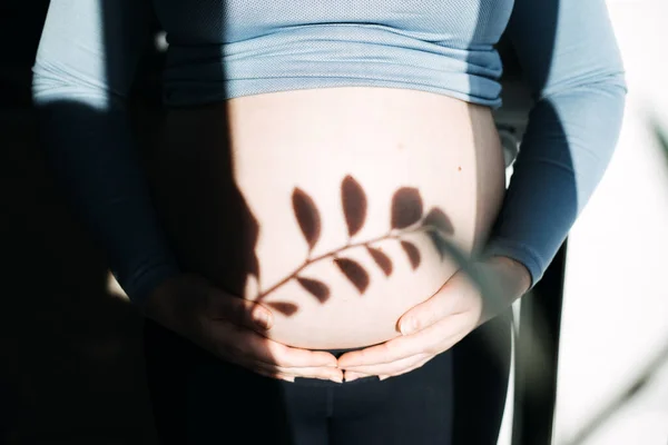 임신중 요가를 배우고 집안에서 연습을 임신부 — 스톡 사진