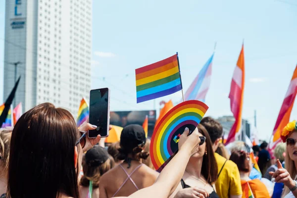 Лгбт Парад Месяц Гордости Варшаве Активисты Гей Лесбиянки Транссексуалы Гетеросексуалы — стоковое фото