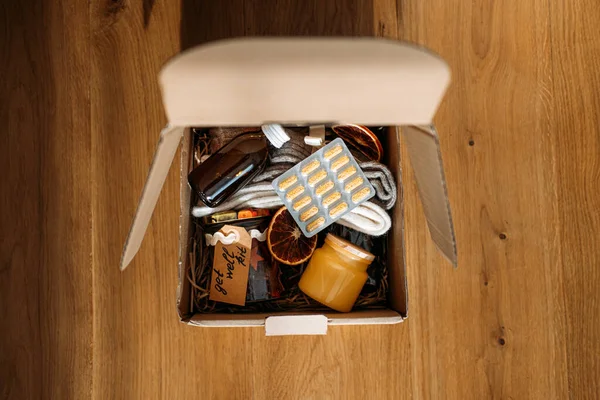Get Well Soon Gifts kit with vitamins, honey, spices, wool socks, Cinnamon Sticks. Care package, gift box for a sick friend. Feel Better Gifts, Thinking of You, Encouragement Cheer Up Gifts box.