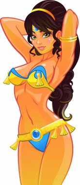 Doğulu kız. Güzel bir yüz ve vücut. Vektör çizimi.