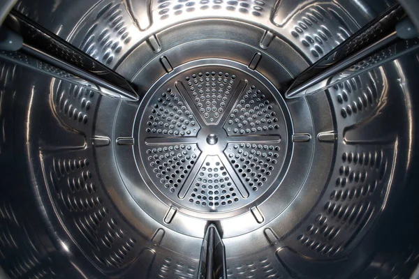 Wasmachine Droger Metaal Geperforeerde Lege Trommel Binnen Groothoek Uitzicht Geen — Stockfoto