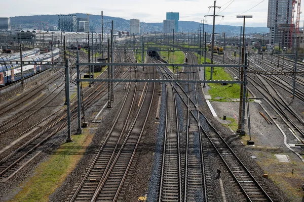 Verschillende Lege Parallelle Treinsporen Belangrijkste Spoorwegknooppunten Europese Stad Boven Het — Stockfoto