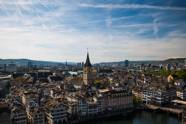 Цюрих Місто Швейцарія Старе Місто Широким Кутом Зору Вид Дах — стокове фото