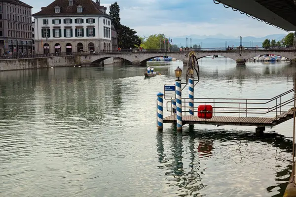 stock image 03-09-2024 Zurich, Switzerland. Storchen ferry terminal on the river Limmat on an early summer morning.