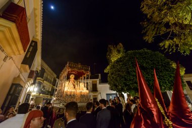 Arahal. Seville. Spain. 14th April, 2022. The pallium of the Misericordia brotherhood during the procession on Maundy Thursday.