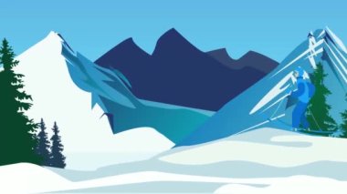 Karlı dağlarda kayak yapan kayakçı.