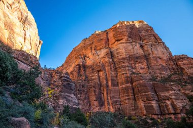 Kum tepeleri, Utah 'ta gün batımının ılık ışığını yakalıyor. Yürüyüşçüleri, Zion Ulusal Parkı' nın manzaralı manzaralarını keşfetmeye davet ediyor..