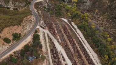 Los Angeles Ulusal Ormanı, Kaliforniya 'daki Büyük Tujunga Köprüsü ve Josephine Tepesi' nin hava manzarasında canlı sonbahar yaprakları ve görkemli dağ manzaraları sergilenmektedir..