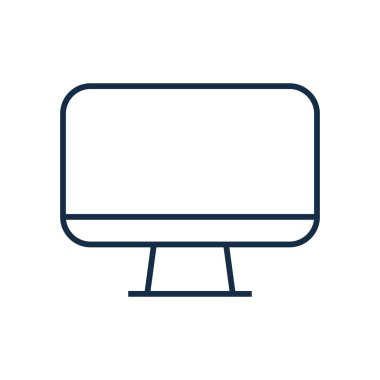 Beyaz arka planda bir bilgisayar monitörünün minimalist simgesi. Simge, ekranı ve ekranı tasvir eden, modern bir tasarım ile yuvarlak çizgilere sahiptir. Tasarım basit.
