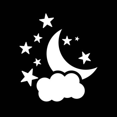 Ay ve yıldızlar beyaz arkaplanda simge oluştururlar. Astronomi konseptinden basit bir örnek. Ay ve yıldızlar simge tasarımı.