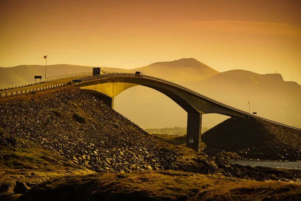 stock image World famous Atlantic road bridge Atlanterhavsvegen in Norway Europe. Norwegian national scenic route. Tourist attraction.