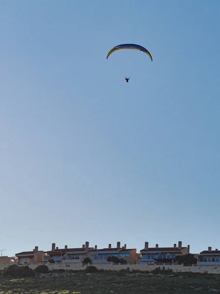 Paragliding Extreme Sport Paraglider Silhouette Flying Blue Sky Spain Alicante — Stock Photo, Image