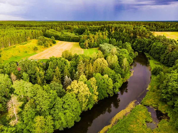 Widok Lotu Ptaka Zielony Las Rzeka Brda Szlak Kajakowy Parku — Zdjęcie stockowe