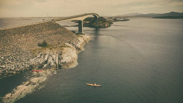 Flygfoto Världskända Atlantvägsbron Atlanterhavsvegen Norge Europa Norsk Nationell Naturskön Rutt — Stockfoto