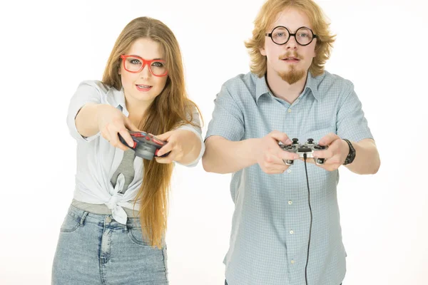 Birlikte Video Oyunu Oynayarak Boş Zamanların Tadını Çıkaran Çok Duygusal — Stok fotoğraf