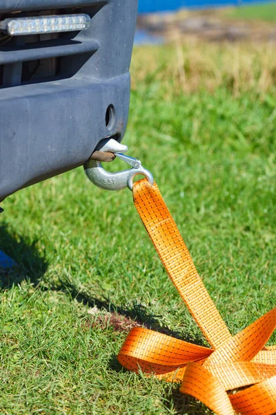 Tow Hook Orange Strap Car Towing Equipment Tugging — Stockfoto