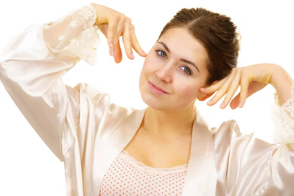 Junge Frau Braune Haare Ohne Make Naturschönheit Wellness Behandlung Für — Stockfoto