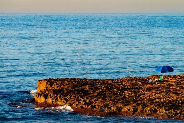 Pólos Pesca Costa Mar Mediterrâneo Paisagem Costeira Espanha — Fotografia de Stock