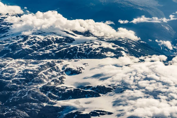 Vista Desde Avión Hasta Las Nubes Paisaje Los Fiordos Noruegos — Foto de Stock