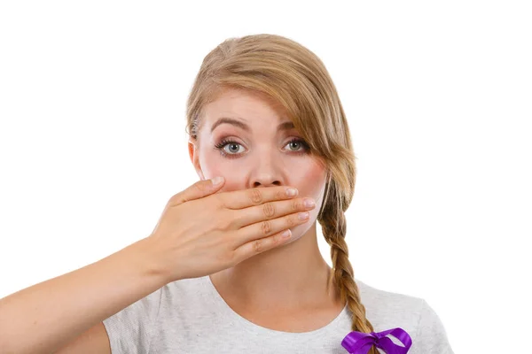 Freedom Speach Shame Sadness Concept Sad Woman Covering Mouth Hand — Stock Photo, Image