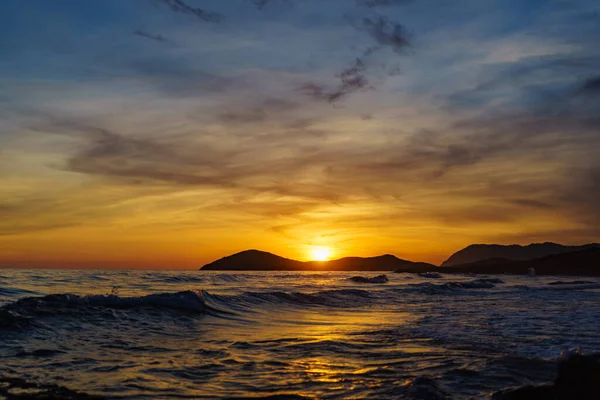 夕阳西下海滨风景 西班牙穆尔西亚Calblanque海滩 — 图库照片