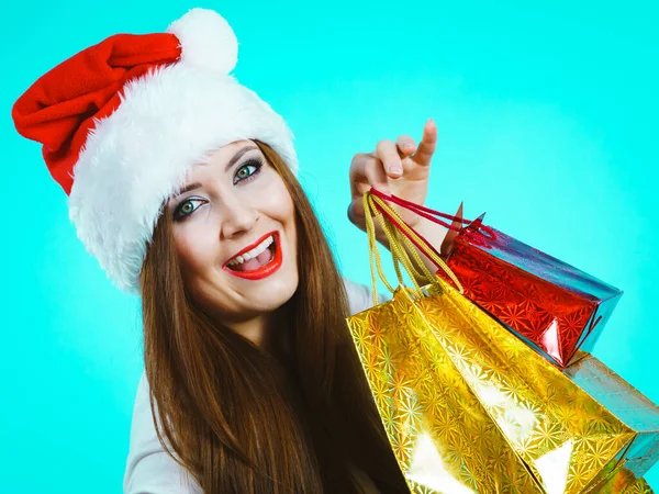 Young Adult Pretty Woman Happy Give Christmas Gifts Female Wearing — Stock Photo, Image