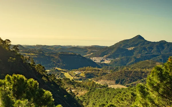 Verde Vista Sulle Montagne Regione Tra Marbella Ronda Città Andalusia — Foto Stock