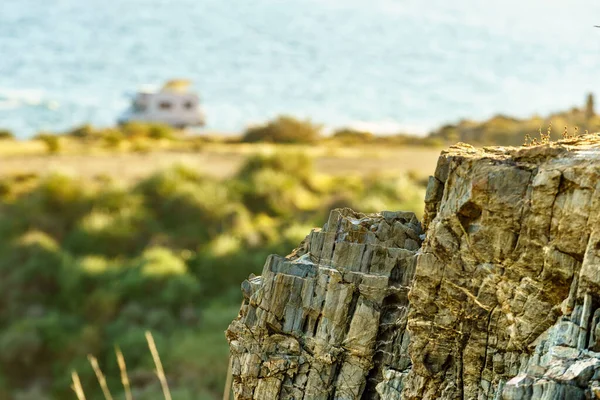 Spanish Seacoast Caravan Distance Beach — Stock Photo, Image