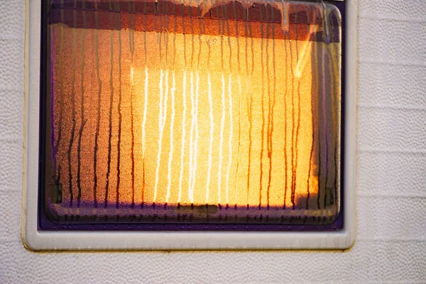 Panneau Fenêtre Caravane Humide Problème Condensation Eau Point Rosée — Photo