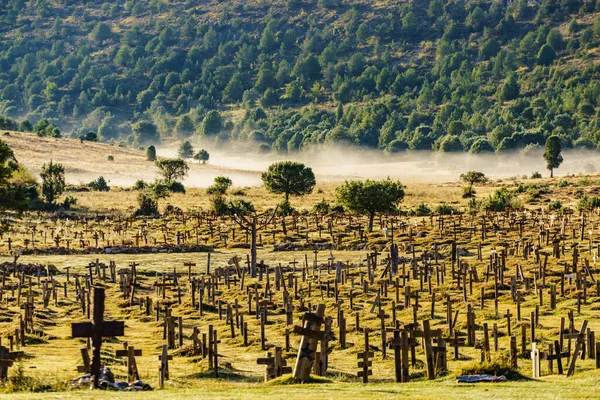 Hazy Foggy Weather Early Morning Sad Hill Cemetery Burgos Spain — Stock Photo, Image