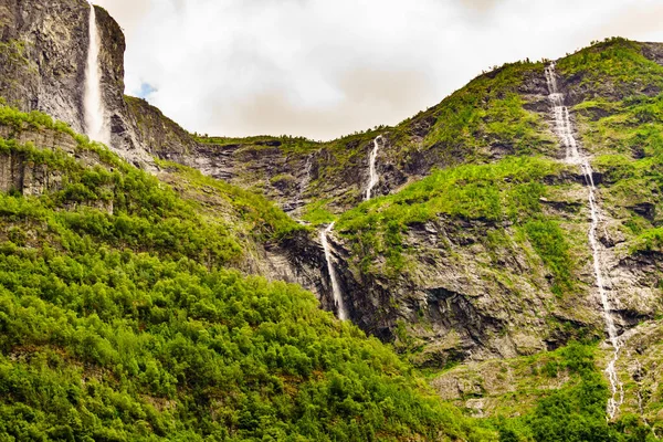 Kjelfossen Waterfalls Kjell Falls Seen Gudvangen Village Sogn Fjordane Norway — Stock Photo, Image