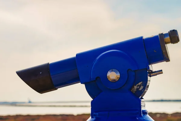 Sightseeing Binoculars Tourist Telescope Overlooking Las Salinas Landscape Cabo Gata — Stok fotoğraf