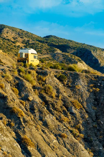 Camper Vehicle Van Camping Seaside Cliff Mediterranean Region Villaricos Costa — Stock Photo, Image
