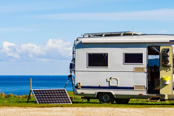 Portable Solar Photovoltaic Panel Charging Battery Camper Car Camping Spanish — Fotografia de Stock