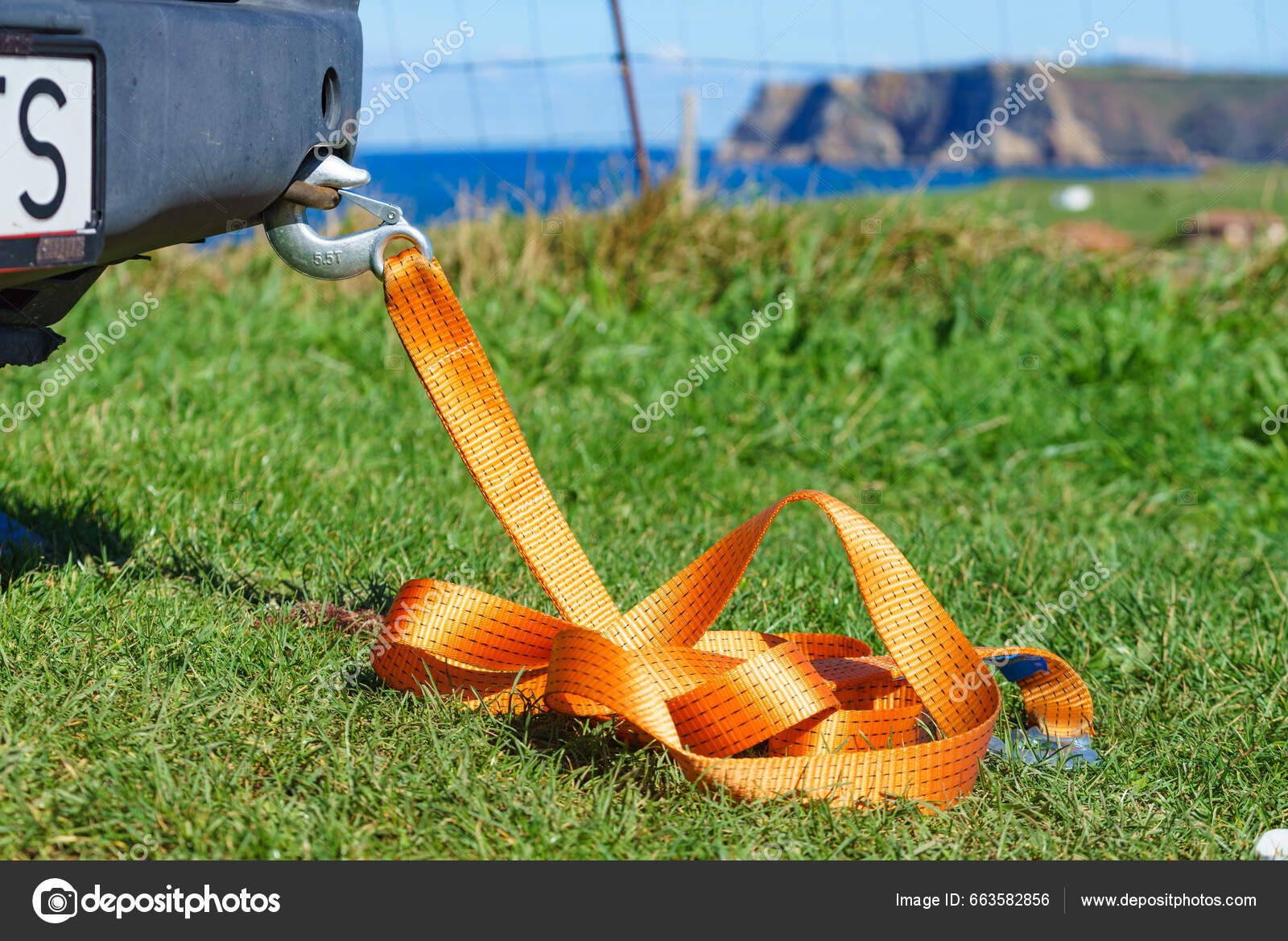 Tow Hook Orange Strap Car Towing Equipment Tugging Stock Photo by